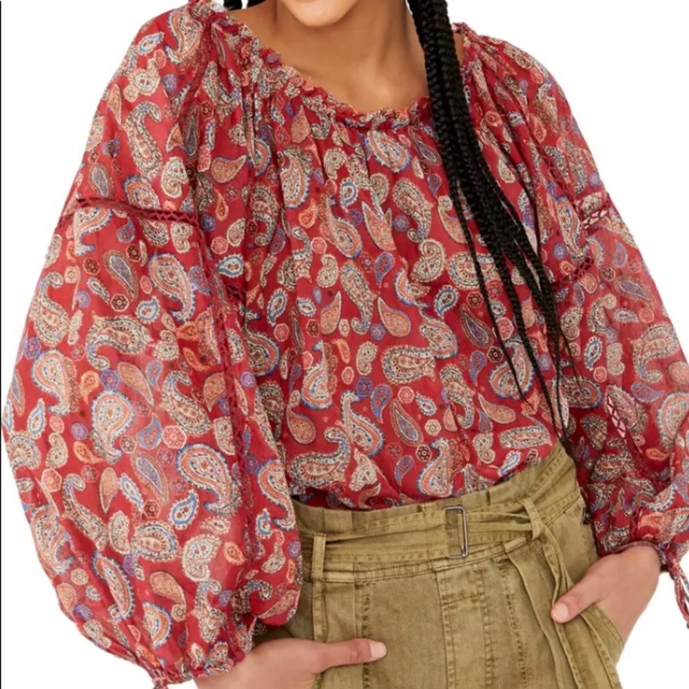 FREE PEOPLE Sundown Paisley Cotton Long Sleeve Bodysuit Sz Medium Vintage Combo